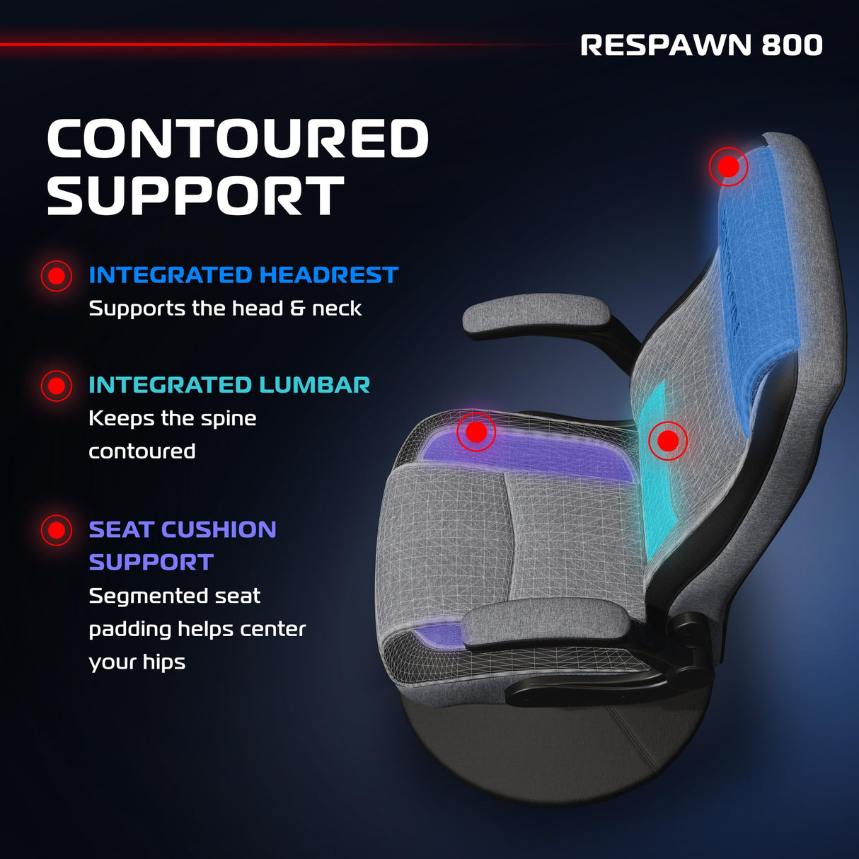 RESPAWN 800 Gaming Chair Floor, Swivel Rocker Gaming Chair, High Back Ergonomic Floor Gaming Chair for Kids and Adults, Gaming Recliner, Floor Rocker Chair with Armrests - Grey Fabric RESPAWN
