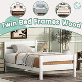 Duxelifin Twin Bed Frames Wood, Wood Twin Bed Frame with Headboard and Footboard, Platform Bed for Bedroom, Guset Room, No Box Spring Needed, White Duxelifin