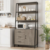 HITHOS 69" Industrial 4-Tier Bookshelf with Wooden Drawers - Ash Grey Elegance HITHOS