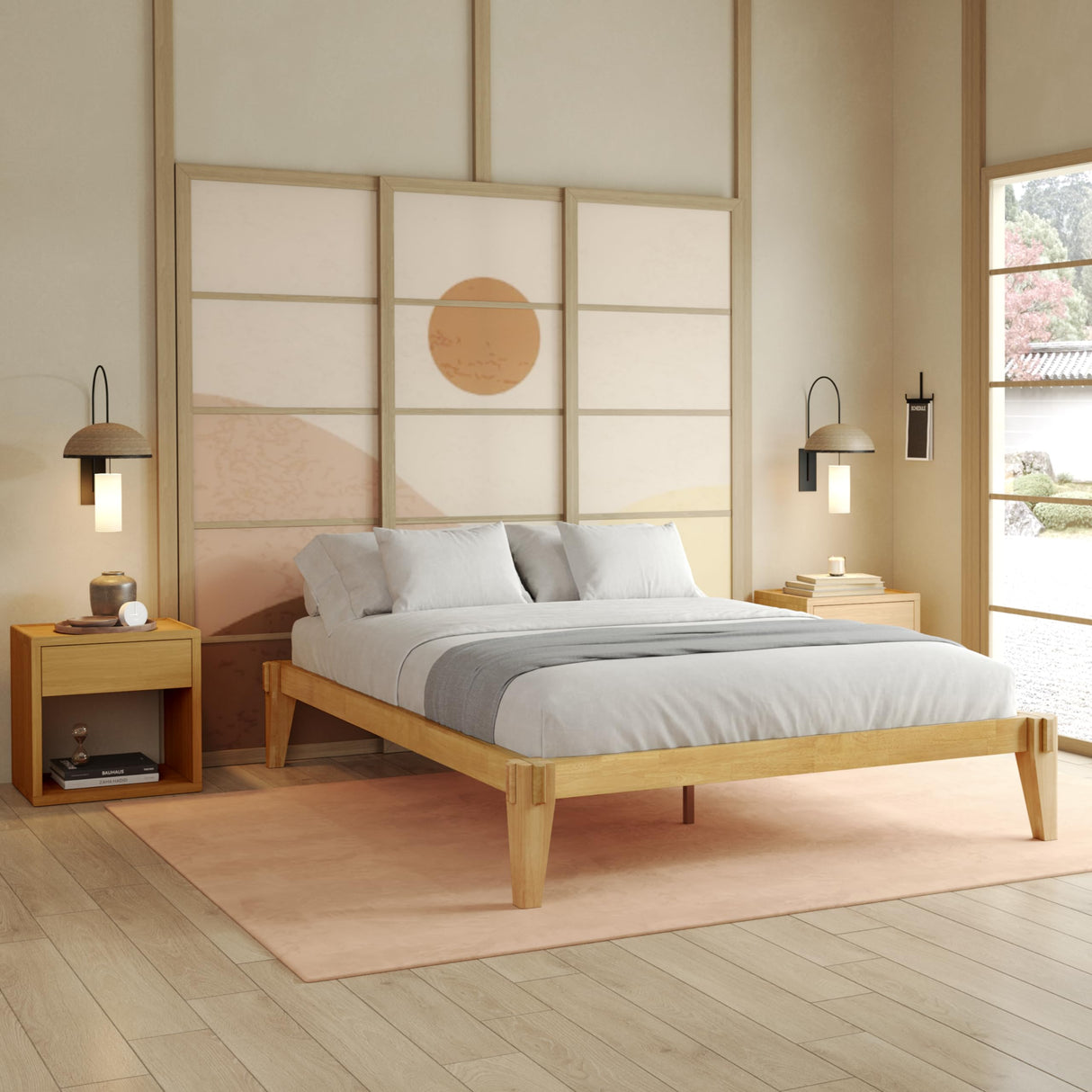 Bme Chalipa 14” Queen Solid Wood Platform Bed Frame – Modern Minimalist Design with Natural Finish and Easy Assembly Bme