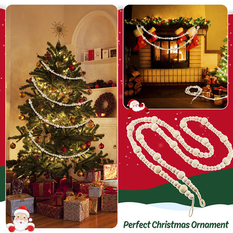 4PCS Wood Beads Garland Christmas, 28.8Feet Wooden Bead Garland for Christmas Tree Decoration, Round Wooden Beads Farmhouse Boho Ornaments for Wall Hanging Home Decor Abitoncc