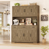 HOSTACK 71" Tall Kitchen Pantry Storage Cabinet with Charging Station, 55" Wide Kitchen Hutch Cabinet with Large Countertop, Farmhouse Food Pantry with Drawers for Living Room (Rustic Brown) HOSTACK