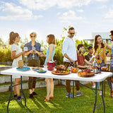 Folding Table 6 Foot Indoor Outdoor Heavy Duty Plastic Portable Fold Up Table Utility Camping Dining Party Table, Easy to Assemble, White Dkeli