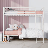 SHA CERLIN Loft Bunk Bed Twin Over Twin Size with Ladder and Guardrail,Heavy Duty Metal Slats Support No Box Spring Needed Small Space Saving Furniture for Bedroom Dorm,White SHA CERLIN