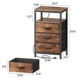 Huuger Nightstand with Charging Station, 27.6 Inch Bedside Table with Fabric Drawers, End Table Side Table with USB Ports and Outlets, Night Stand for Bedroom, Rustic Brown Huuger