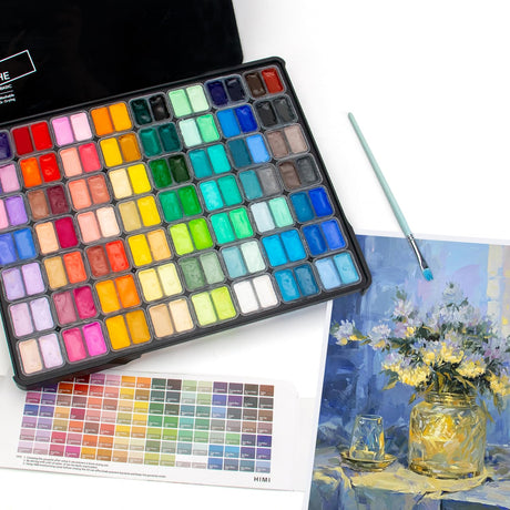 HIMI Gouache Paint Set, 112 Colors x 12g Twin Jelly Cup Design in Carrying Case, Non-Toxic Paint for Canvas and Paper, Perfect for Artists, Student, Opaque Painting (Black) ARTME