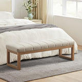 Zihanhome 52.7" Bedroom Bench for End of Bed, Modern Upholstered Teddy Fabric Entryway Bench & Dining Bench, Footrest Stool Bench with Solid Wood Frame for Bedroom, Living Room (Camel) Zihanhome