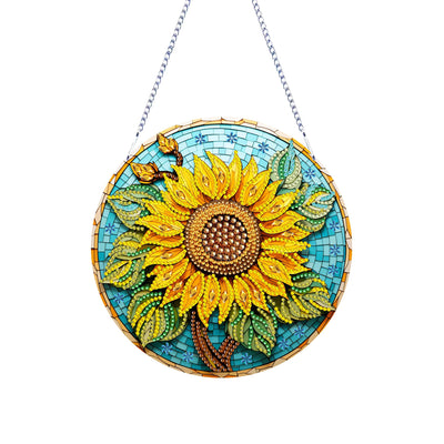Nivvey DIY Hanging Diamonds Painting Pendant Kit Sunflower, 7.4x7.4inch Gem Painting Board Art Kit Ornament, Special Crystal Diamond Craft Box Kit, Yellow