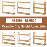 FILWH Bamboo Organizer Rack - Adjustable 3-Tier Storage Shelf, Wall Mounted or Over The Toilet, Living Room, Kitchen (Natural) FILWH