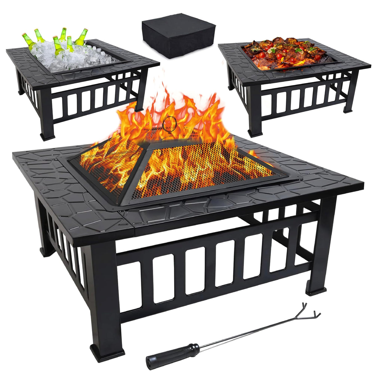 GasOne Fire Pit – 32-inch Outdoor Fire Pits – Metal Firepits for Outside Patio with Fireplace Screen – Elegant and Modern Fire Pit Table for Camping, Heating, Bonfire, Picnics - Outdoor Fire Pit Gas One