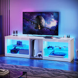 Bestier High Gloss TV Stand for 70 inch TV with Power Outlets, LED Entertainment Center for PS5, Gaming TV Consoles with Glass Shelves for Living Room, 63'' Inch, Bright White Bestier