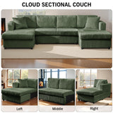 123" U-Shaped Modular sectional Sofa, Two L-Shape Chaise with 2 Cloud Couch sectional with Two Pillows, couches for Living Room(Green) MYINDA
