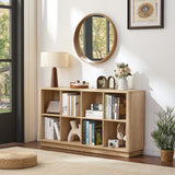 Joaxswe 8 Cube Storage Book Shelf, 52" Long Horizontal Bookshelf with Curved Edge, Floor Standing Wooden Cubby Bookcase with Base, Modern Low Console Book Case, TV Stand for Living Room, Natural Oak Joaxswe