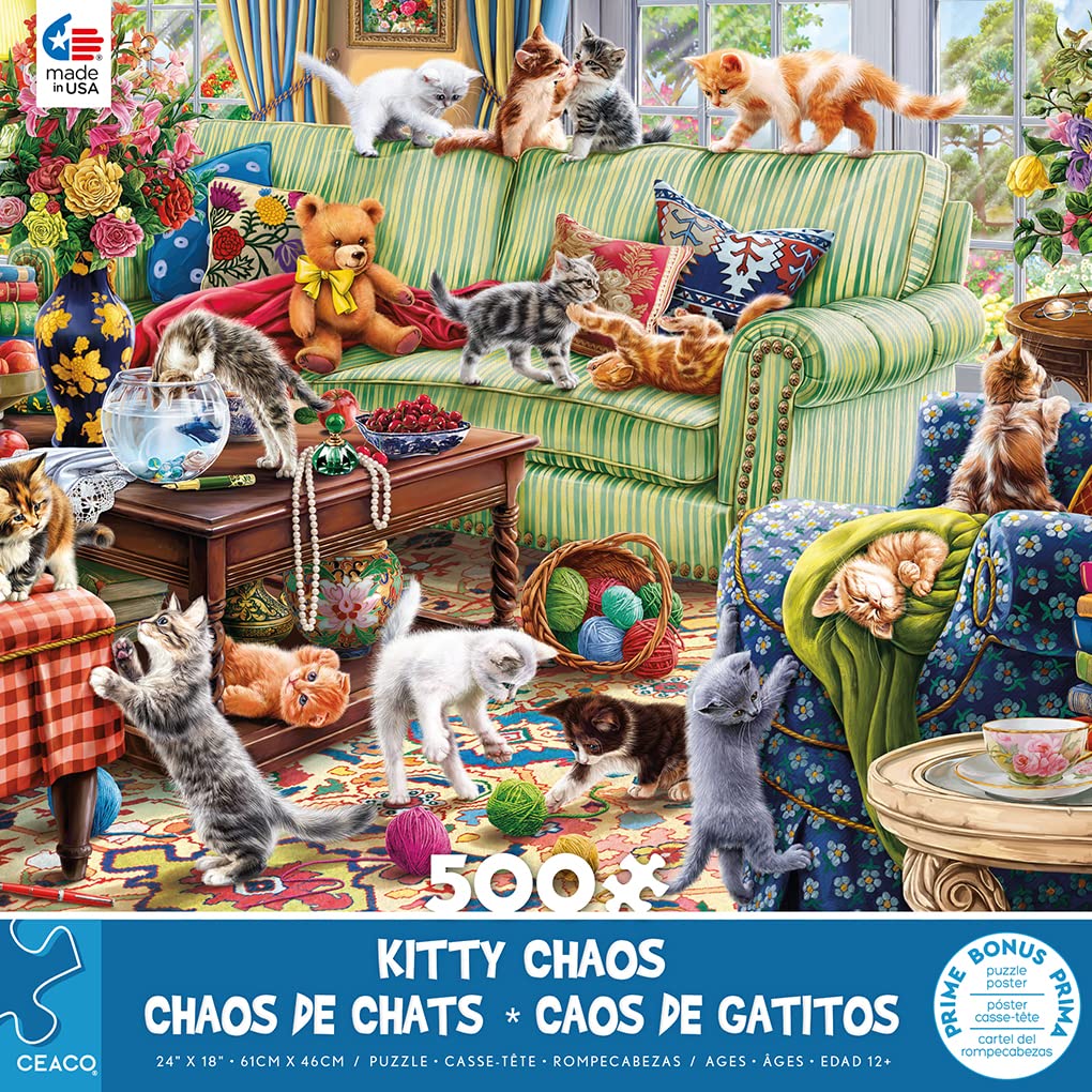 Ceaco - Paws Gone Wild - Kitty Chaos - 500 Piece Jigsaw Puzzle