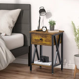 VECELO Nightstand,Modern Bedside End Table, Night Stand with Drawer and Storage Shelf for Living Room Bedroom, Industrial Metal Frame VECELO