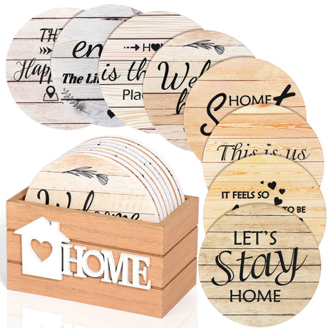 Billbotk House Warming Gifts for New Home, Farmhouse Coasters Set of 8, Wood Drink Coasters for Housewarming Gifts, Coffee Table Decor, Home Decor Billbotk