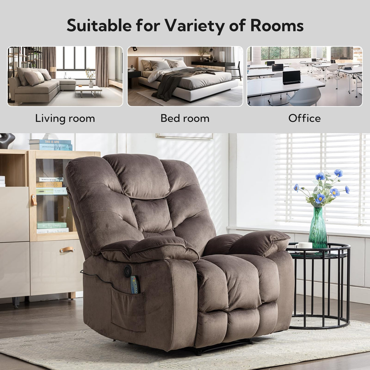 HAOMARKETS Oversized Power Recliner Chair with Massage and Heat, 41" Wide Electric Reclining Chairs with USB Port, Breathable Fabric Overstuffed Reclining Sofa for Living Room Bedroom (No Lift) HAOMARKETS