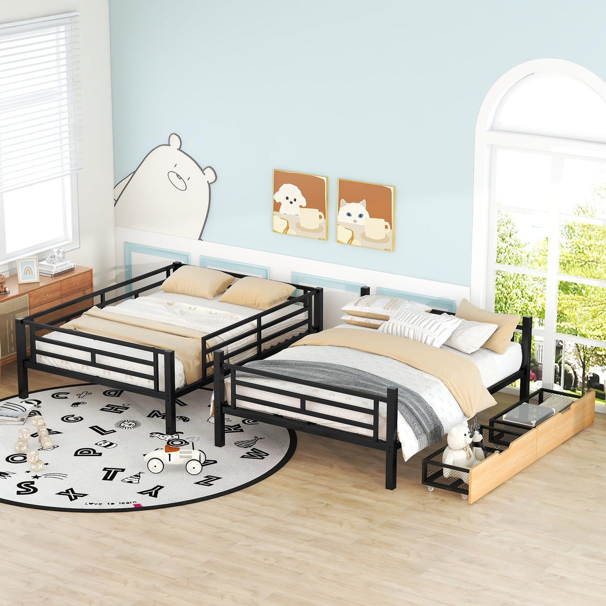 LUKEEHOM Metal Bunk Bed Full Over Full Convertible Full Bunk Beds into 2 Individual Full Size Bed with 2 Storage Drawers, No Box Spring Needed, Black LUKEEHOM