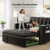 Marsail 3-in-1 Convertible Futon Sleeper Sofa Bed, Pull Out Couch with Adjustable Backrest, USB Charging & Side Pockets, Velvet Fabric Sofa for Living Room, Apartment, Loveseat, Black Marsail