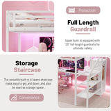 Queen Size Loft Bed with Desk,Metal Heavy Duty Queen Loft Beds with Stairs,Wardrobe and Shelves, High Gaming LoftBed with LED Light and USB Charging Station for Adults,Teens, White Mirightone