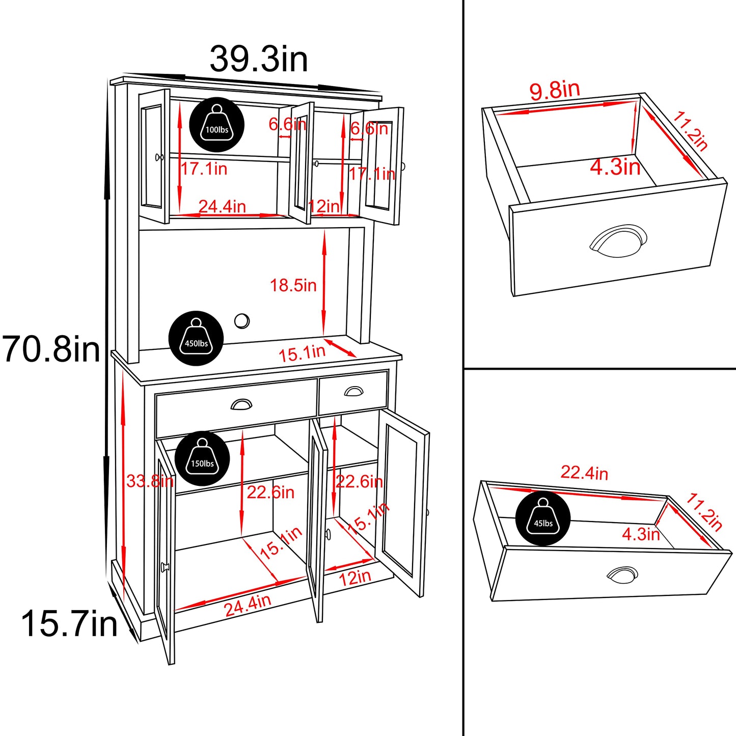 MUPATER Kitchen Pantry Storage Cabinet with Microwave Stand, 71'' Freestanding Hutch Cabinet with Buffet Cupboard, Drawers and Doors for Home, Grey - WoodArtSupply