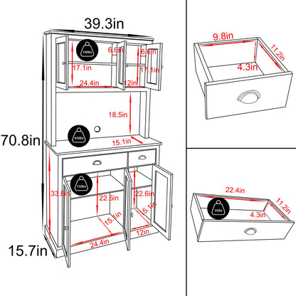 MUPATER Kitchen Pantry Storage Cabinet with Microwave Stand, 71'' Freestanding Hutch Cabinet with Buffet Cupboard, Drawers and Glass Doors for Home Office, Blue - WoodArtSupply