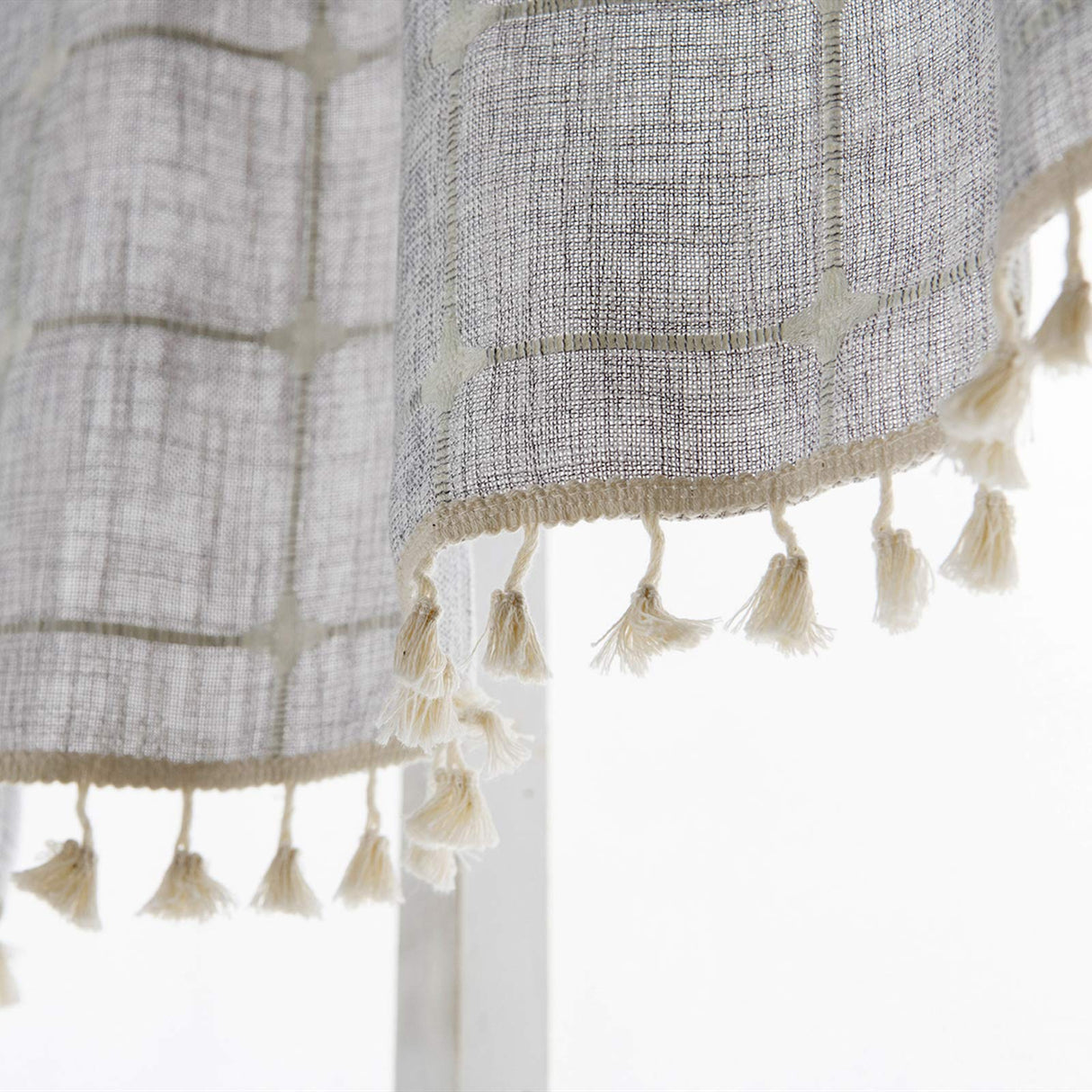 YoKii Boho Tassel Valances for Windows Modern Farmhouse Cotton Linen Valance Kitchen Curtains Topper Country Gingham Window Treatments Tier Curtain for Bathroom Bedroom Decors (W52 x L18, Gray) YoKii