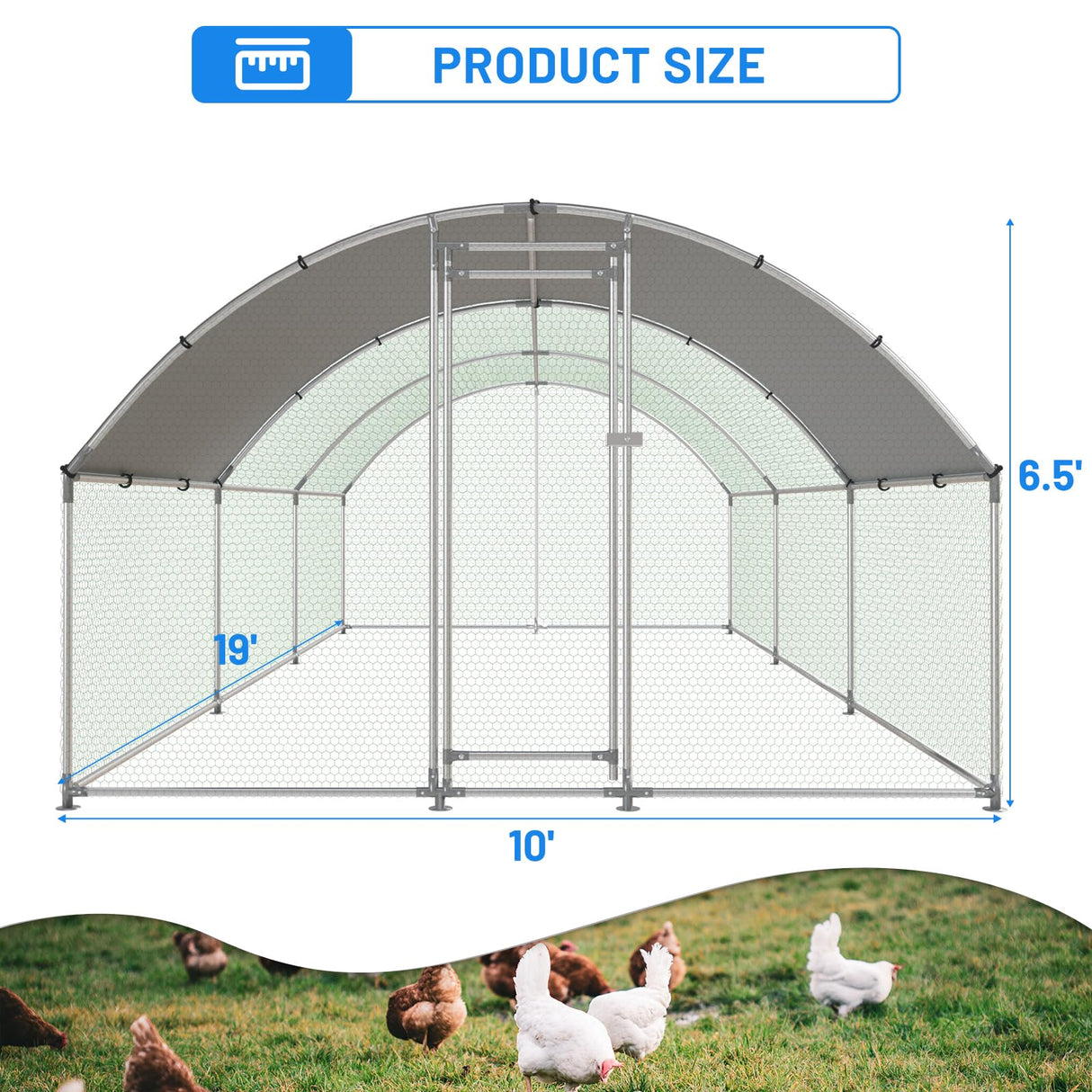 NUGRIART Large Metal Chicken Coop, Outdoor cage Run with Waterproof and Anti-UV Cover, Dome Roof Walk-in Poultry Cage Rabbit Duck House for Outside, Backyard and Farm. NUGRIART