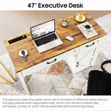 Farmhouse 47" Executive Desk, Computer Desk with Drawers and Storage Cabinet, Workstation Computer Desk for Home Office, Study.(White. Vabches