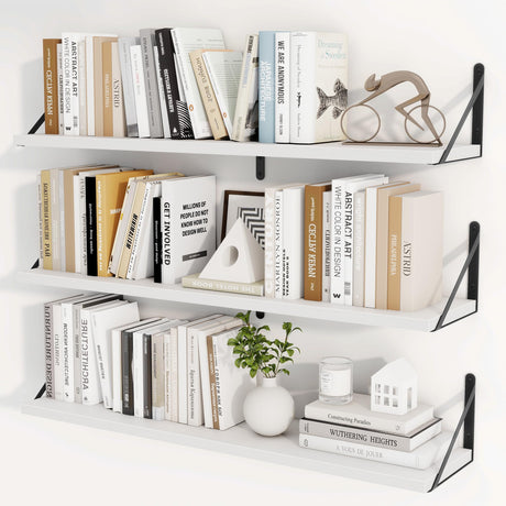 Heimlove 36 Inch White Floating Bookshelves Set of 3,Heavy Duty Wall Mounted Bookshelves,Wall Bookshelf for Living Room,Bedroom,Kitchen,Laundry Room Storage & Decor Heimlove