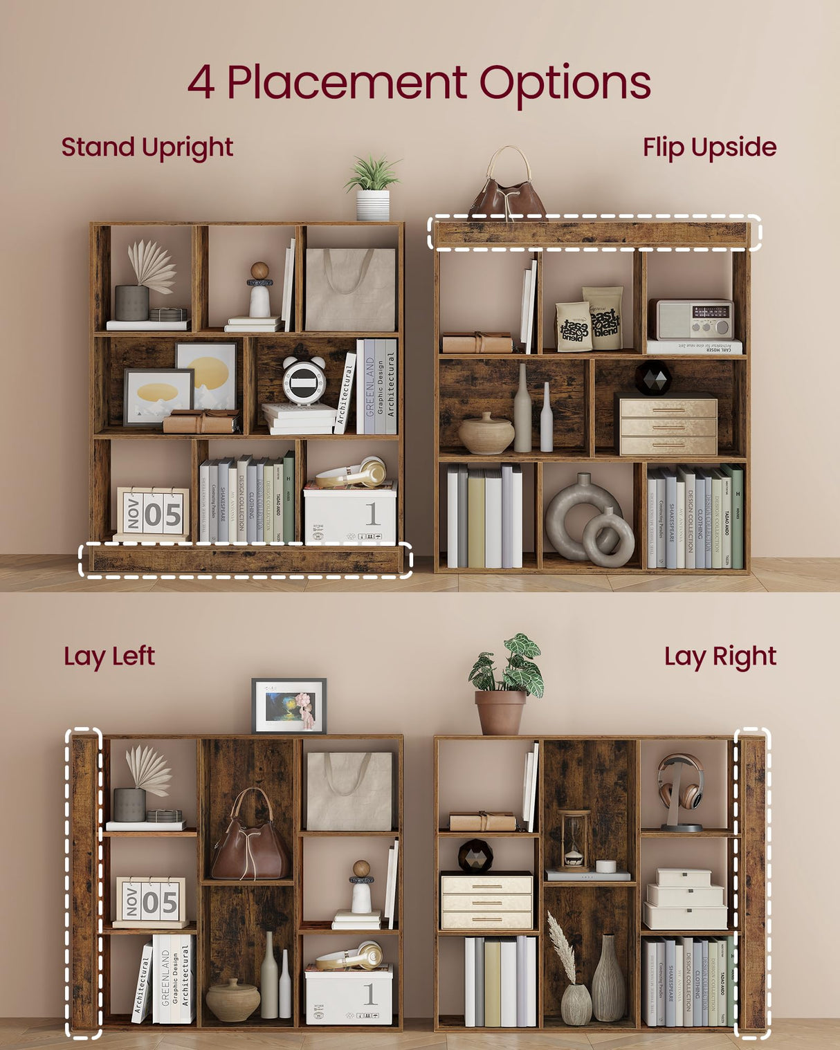 VASAGLE Custos Collection - Bookshelf, 3-Tier Bookcase, Book Shelf, Open Storage Shelf, 9.4 x 35.4 x 39.4 Inches, for Living Room, Home Office, Dining Room, Rustic Brown ULBC455K01 VASAGLE
