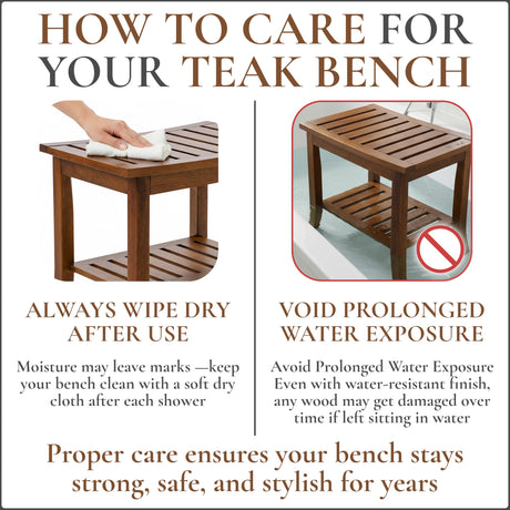 Teak shower bench with Storage Shelf, Shower Stool for Inside Shower, Waterproof Shower Bench Seat, Shower Chair for Inside Shower, Wood Bench, Bathroom Bench (Natural Color) Teak shower bench