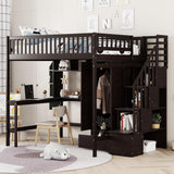 URTR Espresso Full Loft Bed with Storage Stairs, Wardrobe, and Desk for Optimal Space Utilisation URTR