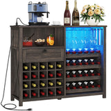 YITAHOME Wine Bar Cabinet with LED Light and Power Outlet 47" Home Coffee Bar with Wine Glass Rack Kitchen Buffet Sideboard with Storage Drawer Liquor Table for Living Dining Room Rustic Oak YITAHOME