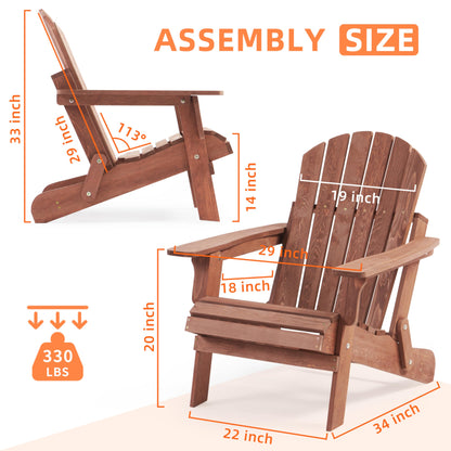 Oversize Wooden Outdoor Folding Adirondack Chair with Pre-Assembled BackRest & SeatBoard, Wood Patio Chair for Garden Backyard Porch Pool Deck Firepit - WoodArtSupply