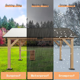 AMERLIFE 13x15 ft Spruce Wood Gazebo, Outdoor Gazebo with Bar Storage, Hardtop Wooden Paviloinwith Metal Steel Gable Roof, Patio, Garage, Black + Natural Wood AMERLIFE