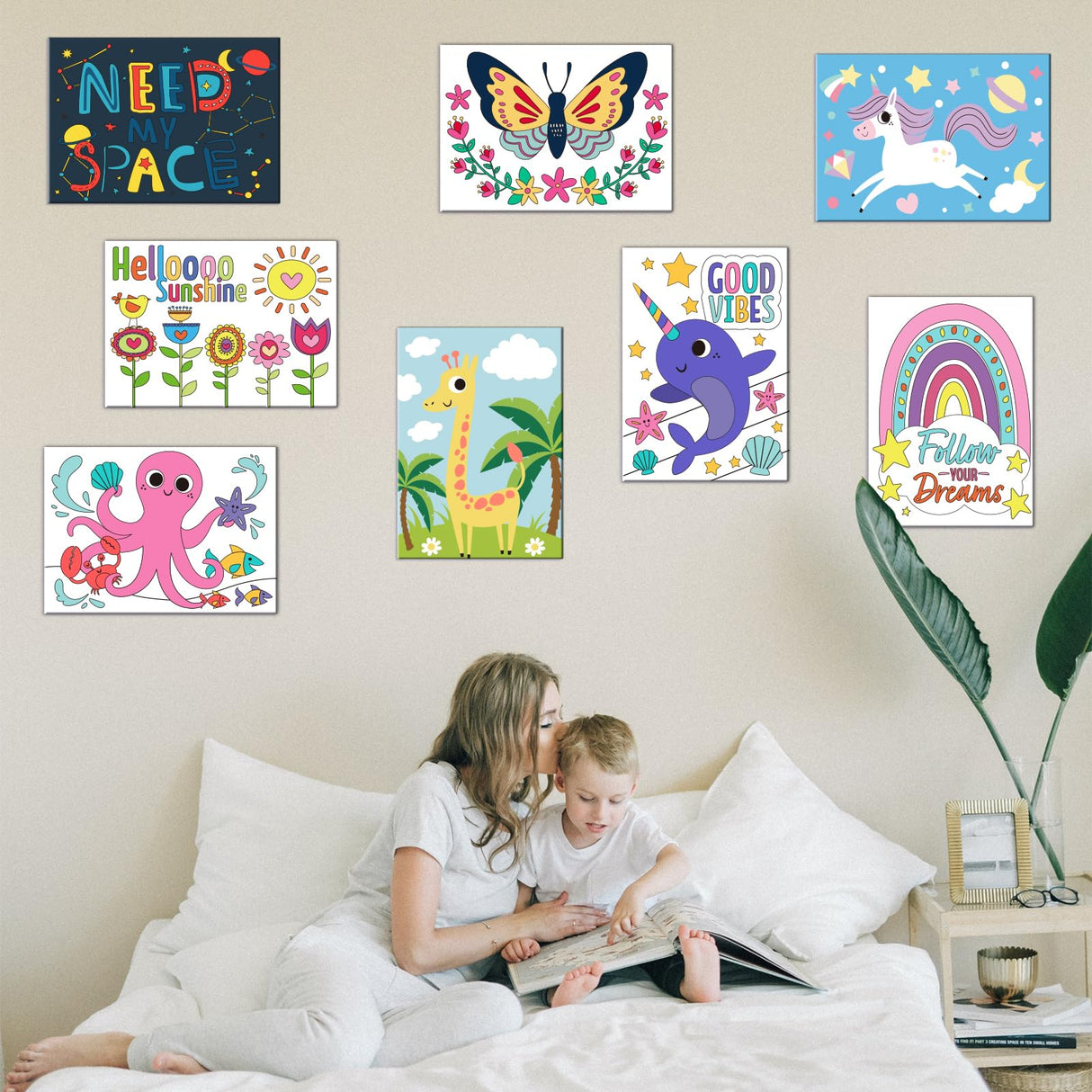 8 Packs 5x7 Pre Drawn Canvas Set,Paint by Numbers for Kids,48 Paints 8 Brushes 2 Easels,Pre-Printed Acrylic Oil Painting Kit Ages 8-12 9-12 4-8 goldentime