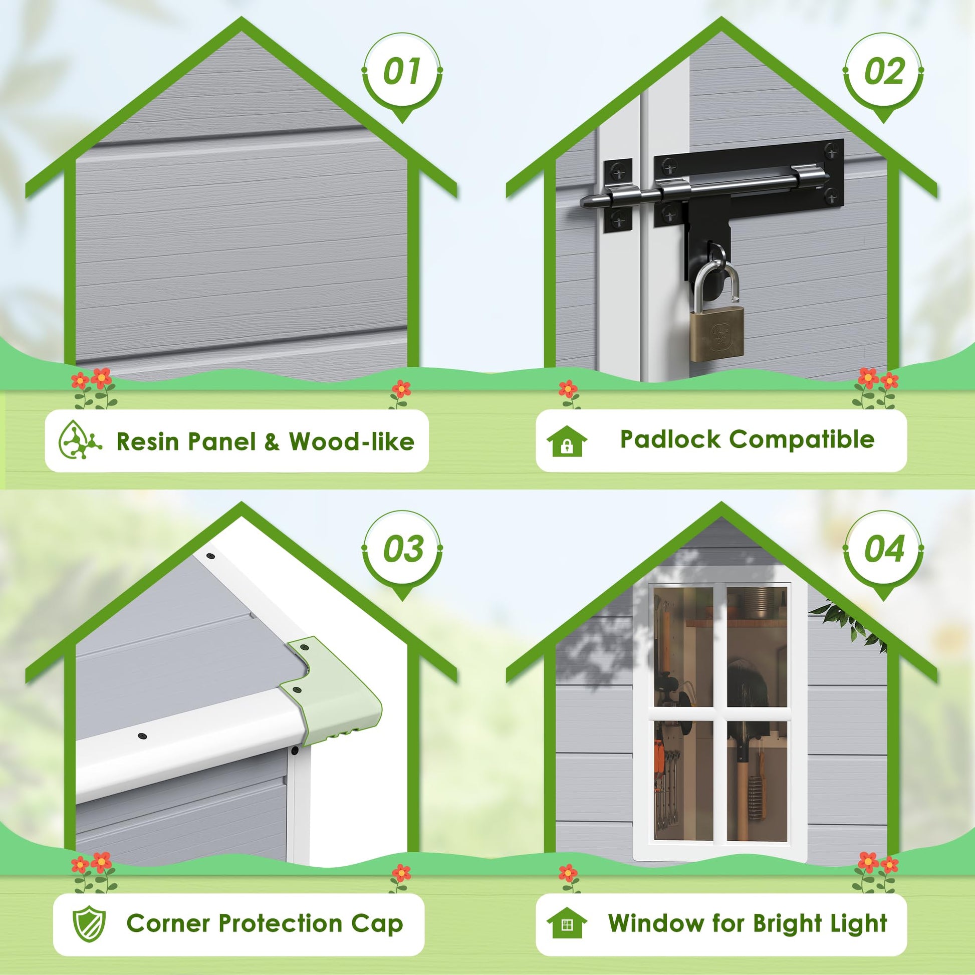 JUMMICO Outdoor Storage Shed, 6 x 4 FT Resin Shed with Floor and Lockable Door, Plastic Garden Tool Outside Sheds for Patio Backyard Lawn - WoodArtSupply