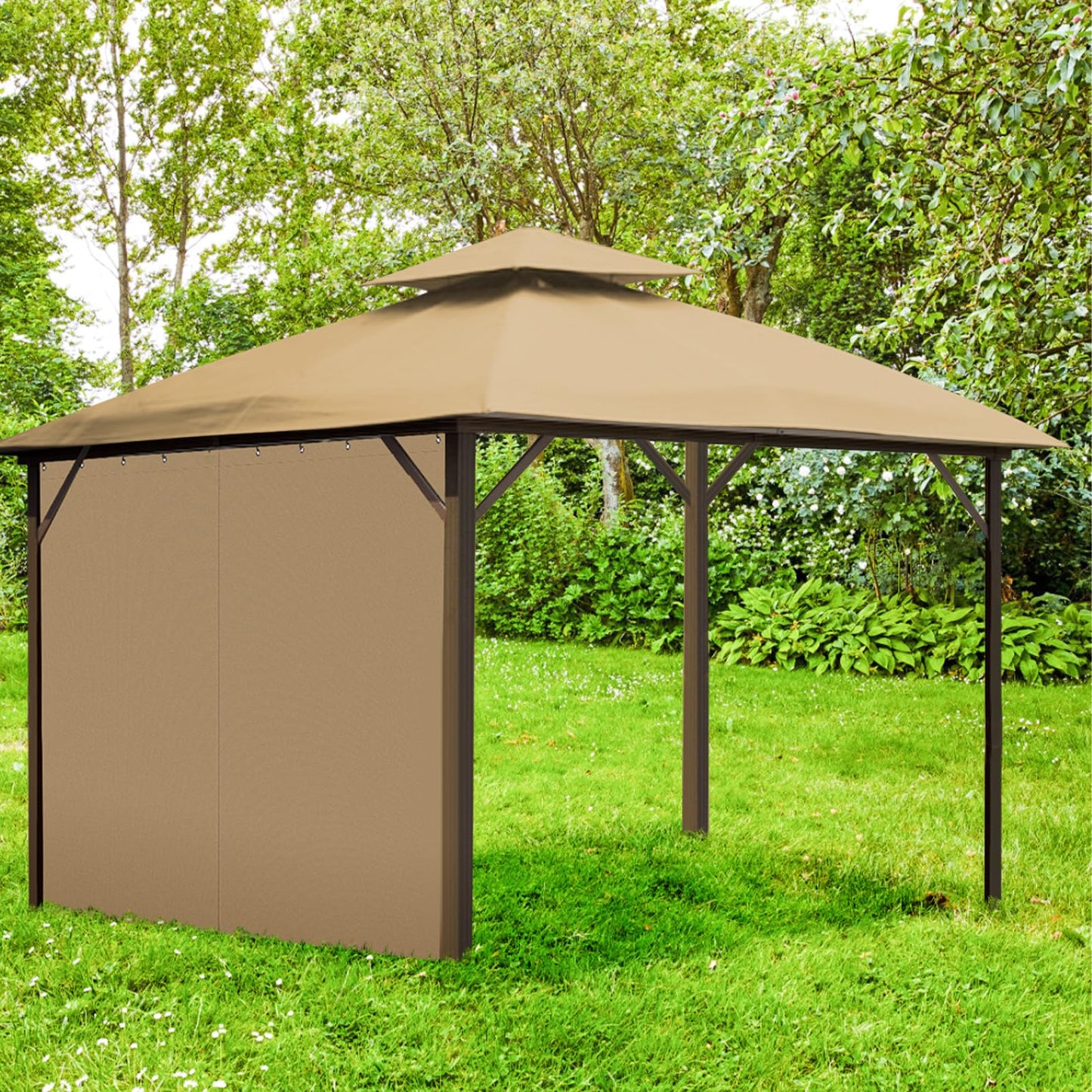 AONEAR Gazebo Privacy Curtain with Zipper Side Wall Universal Replacement for 10' x 10' Gazebo, Patio, Outdoor Canopy, Garden and Backyard, Khaki (1-Panel Curtain Only)