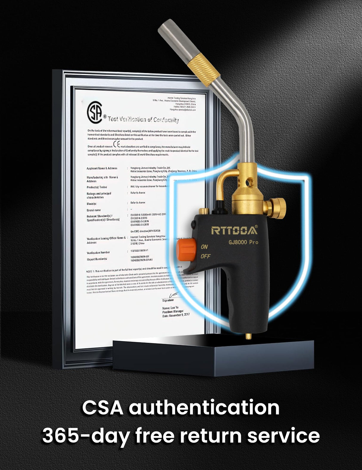 High Intensity Propane Torch Head Adjustable, GJ-8000 Trigger Start Map Gas Torch Kit Mapp Gas Torch with Self Ignition,Pencil Flame Welding Torch Fuel by MAPP, MAP/PRO（CSA Certified) (GJ-8000Pro) RTTOOA