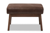 Baxton Studio Birk Mid-Century Modern Walnut Wood Dark Brown Distressed Faux Leather Ottoman Baxton Studio