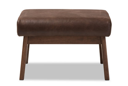 Baxton Studio Birk Mid-Century Modern Walnut Wood Dark Brown Distressed Faux Leather Ottoman