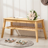 Nnewvante Bamboo Entryway Bench, 33.46" End of Bed Bench for Bedroom, 2 Tier Modern Indoor Bench for Living Room, Dining Room, Hallway, Holds up to 300lbs Nnewvante