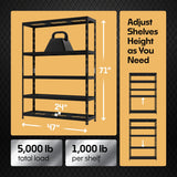 Metalkast Heavy-Duty Metal Garage Shelving | 71" H x 47" W x 24" D | Adjustable Industrial Storage Rack with Wire Shelves | 5-Tier Steel Shelving Unit, 5,000LB Capacity, Rust-Resistant Coating Metalkas