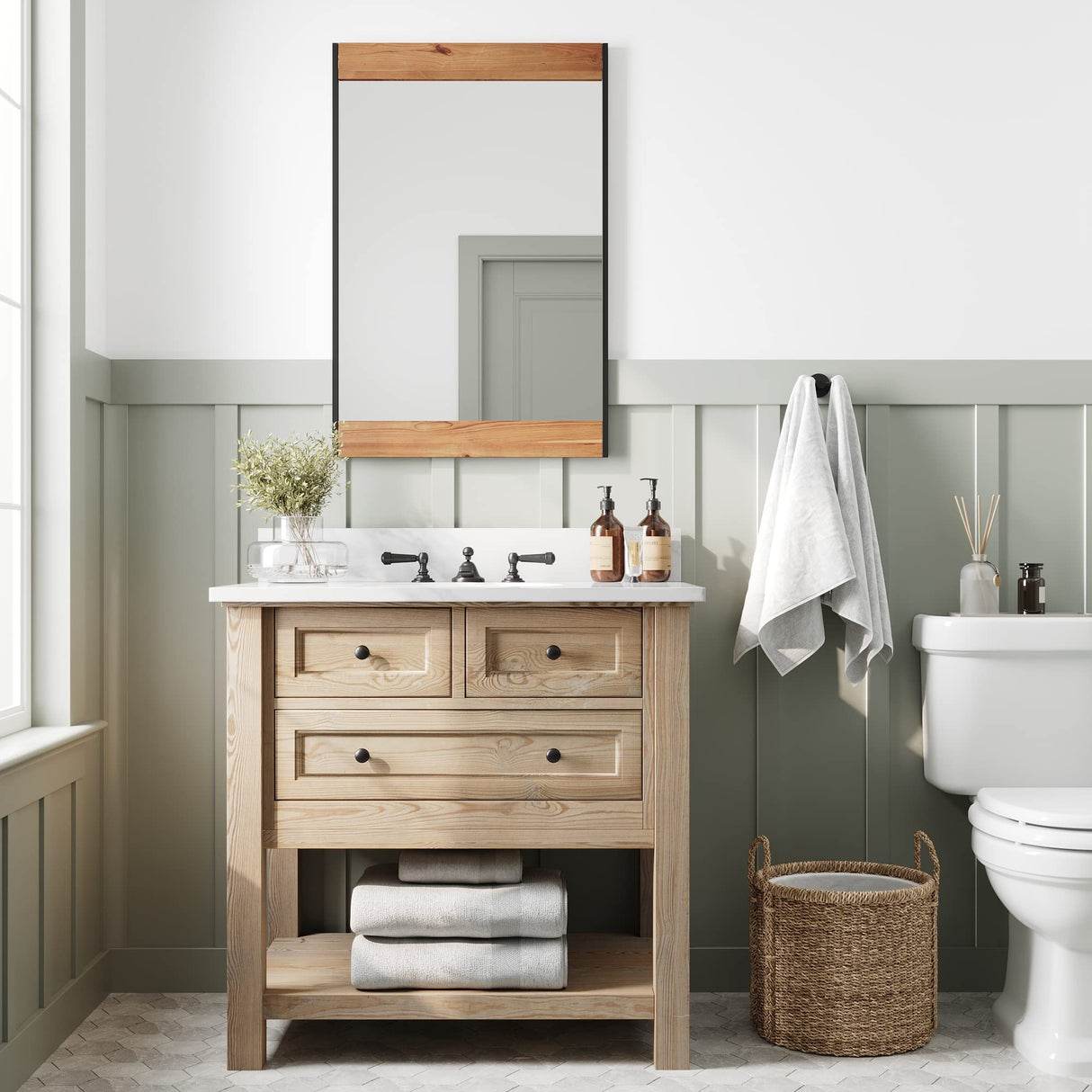 Barnyard Designs 24x36 Wooden Farmhouse Wall Mirror - Modern Rustic Metal and Wood Frame Mirror for Bathroom Vanity, Brown Barnyard Designs