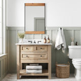 Barnyard Designs 24x36 Wooden Farmhouse Wall Mirror - Modern Rustic Metal and Wood Frame Mirror for Bathroom Vanity, Brown Barnyard Designs