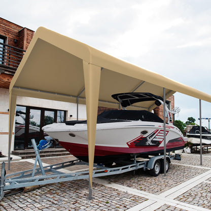 Morngardo Carport 10'x20' Heavy Duty Car Canopy Portable Garage with Roll-up Windows, Removable Sidewalls & Doors for Truck Boat Car Port, Party, Storage (Beige)