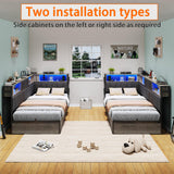 PUNICE Modern Twin XL Corner Bed Frame with Bookcase & LED Lighting - Space-Saving Kids' Platform Bed with Charging Station & 2 Underbed Storage Drawers in Gray (Gray) PUNICE