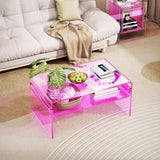 solaround Acrylic Coffee Table for Living Room Clear Rectangle Lucite Table with Open Storage Shelf (1, Pink, Large) solaround