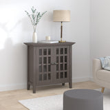 SIMPLIHOME Bedford SOLID WOOD 32 inch Wide Transitional Low Storage Media Cabinet in Farmhouse Grey for the Living Room, Entryway and Family Room SIMPLIHOME